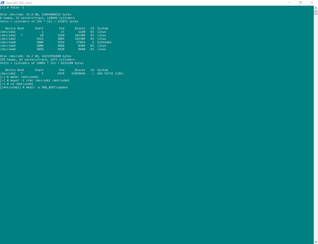 Create 「HDA_ROOT/update」folder on the root directory of the USB flash