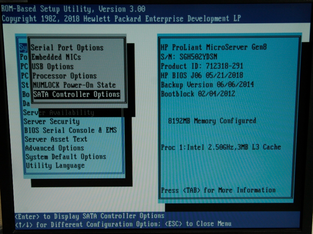 Select SATA Controller Options