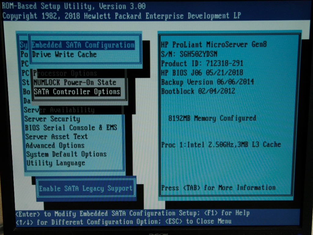 Select Embedded SATA Configuration