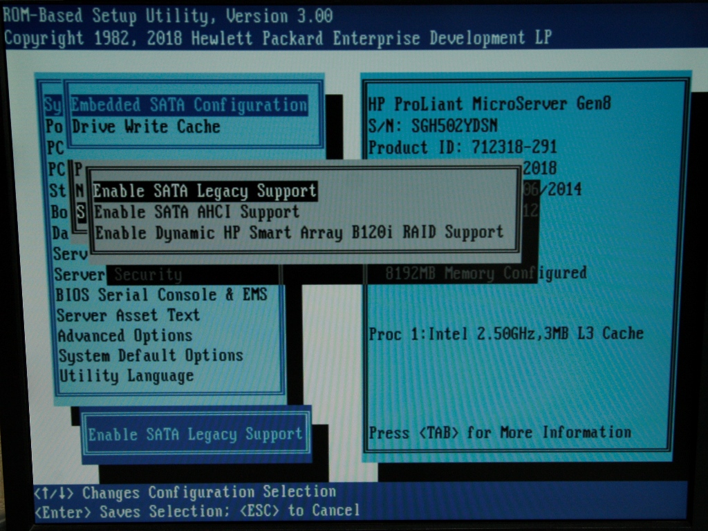 Select Enable SATA Legacy Support