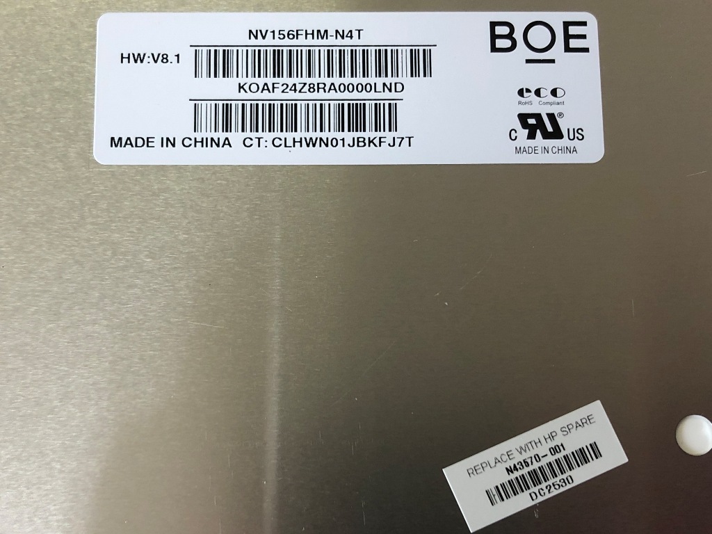 HP ProBook 450 G10 液晶パネル NV156FHM-N4T (M43570-001) 型番表記