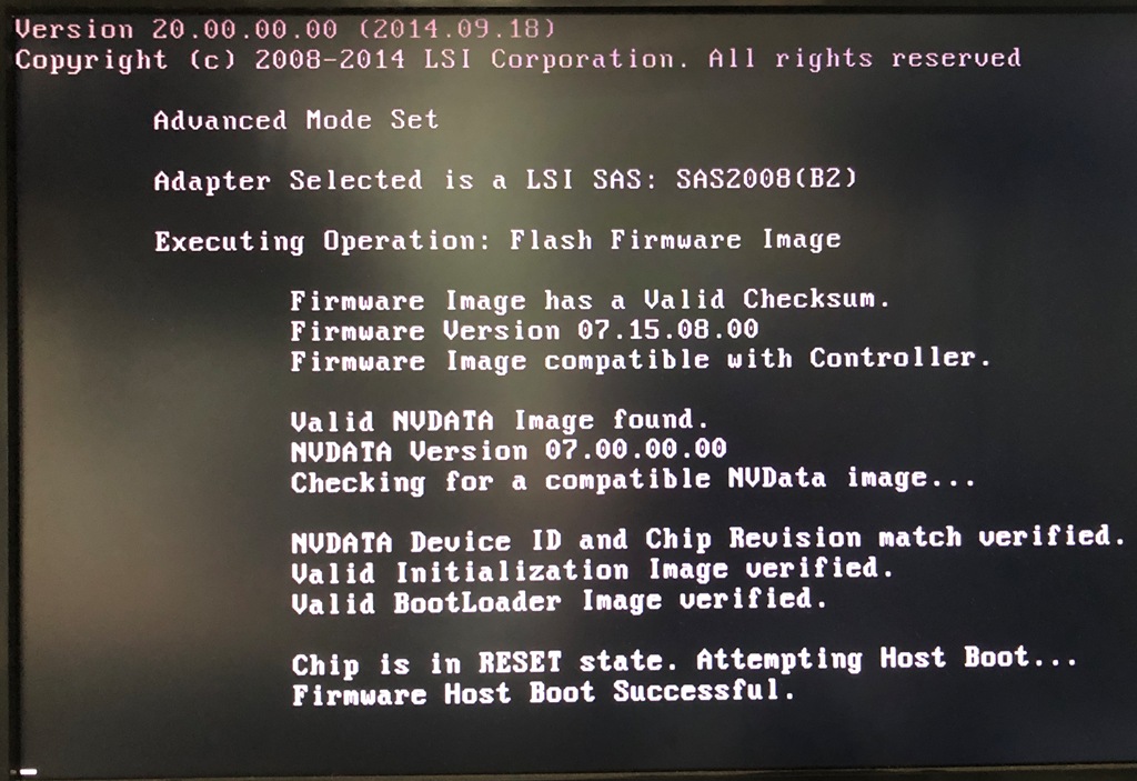 FreeDOS sas2flsh.exe -o -f DELL_6~1.FW 実行中 1