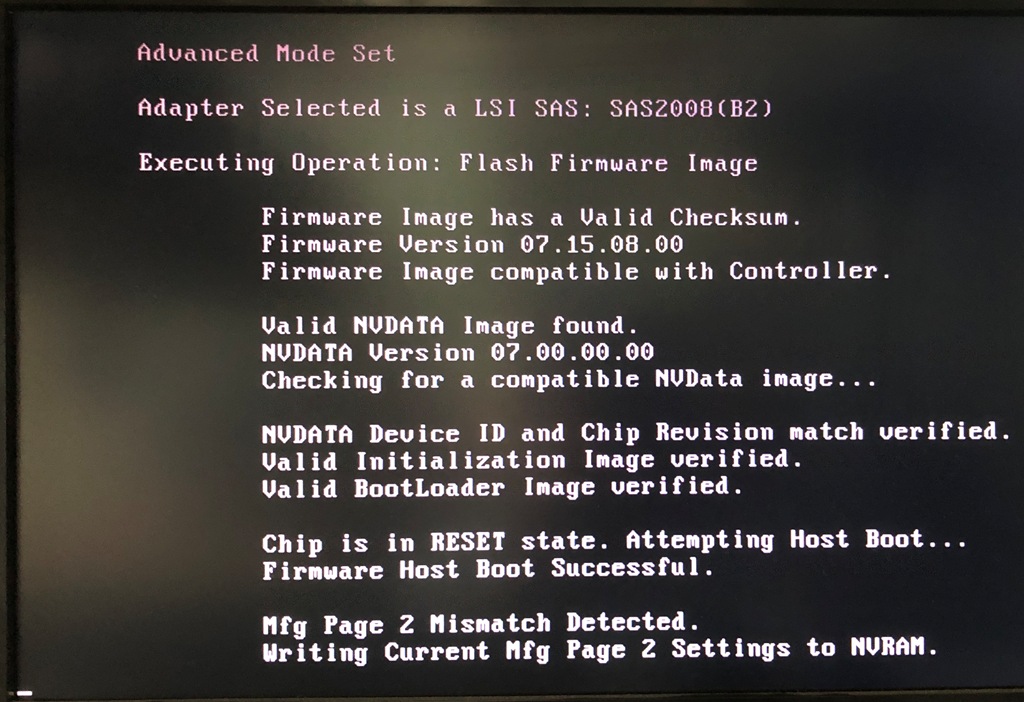 FreeDOS sas2flsh.exe -o -f DELL_6~1.FW 実行中 2