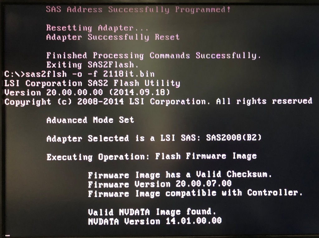 FreeDOS sas2flsh.exe 2118it.bin 書き込み 2