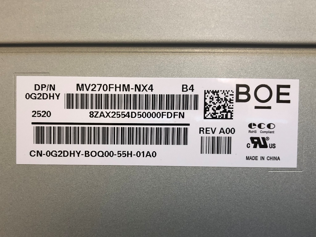 Dell 27 All-in-One (AIO) EC27250 液晶パネル NV270FHM-NX4 型番表記