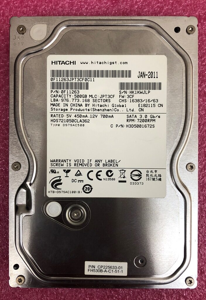 FUJITSU FMVF531BTW 搭載HDD HITACHI HDS721050CLA362