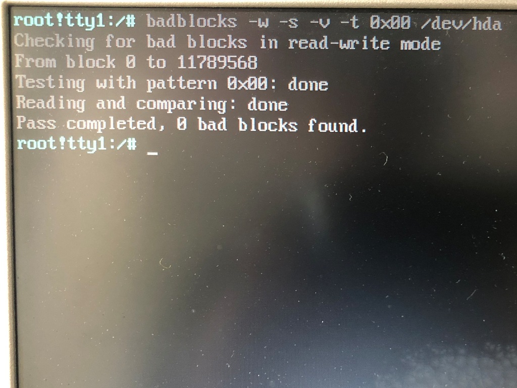 badblocksコマンド 実行結果