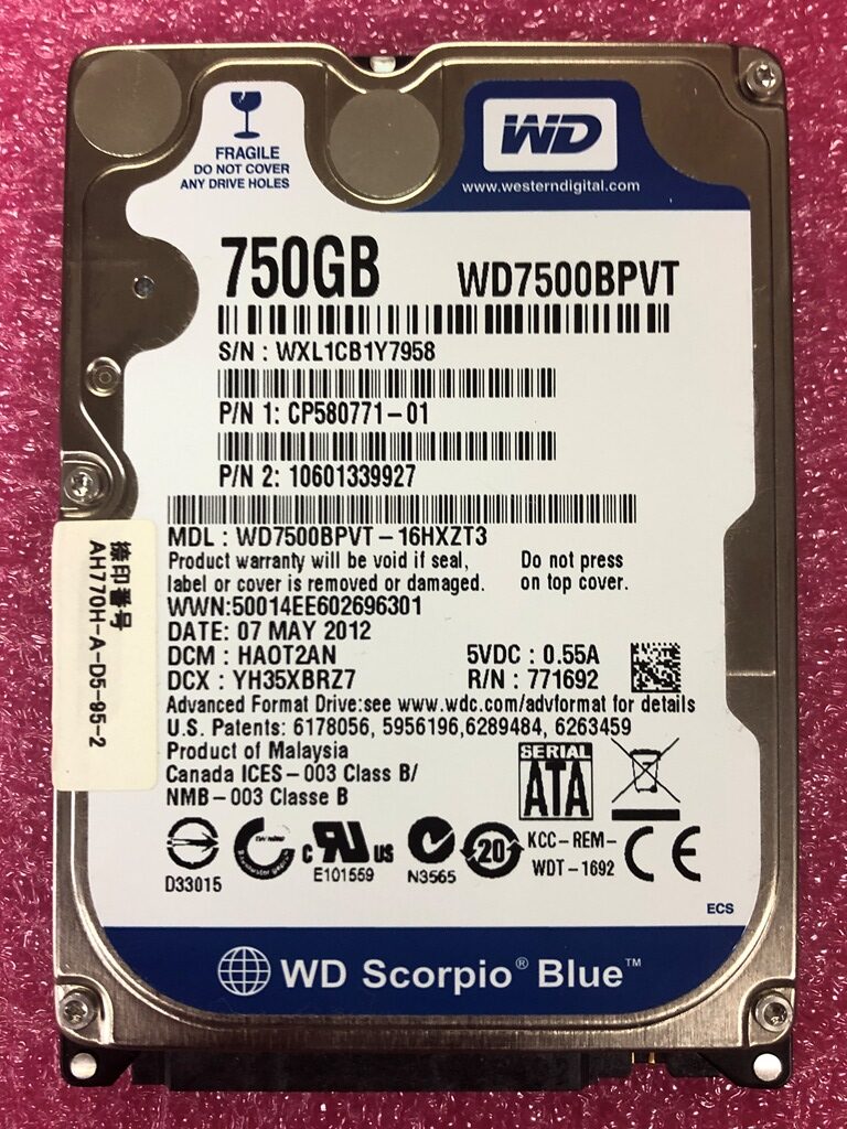 FUJITSU LIFEBOOK AH56/H FMVA56HLKS HDD Western Digital WD7500BPVT